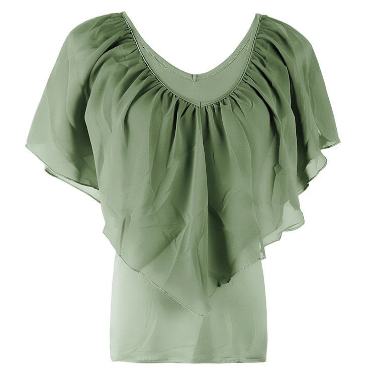 Ruffled Cold-Shoulder Chiffon Top CA5