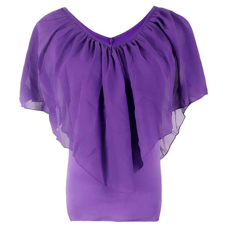 Ruffled Cold-Shoulder Chiffon Top CA5