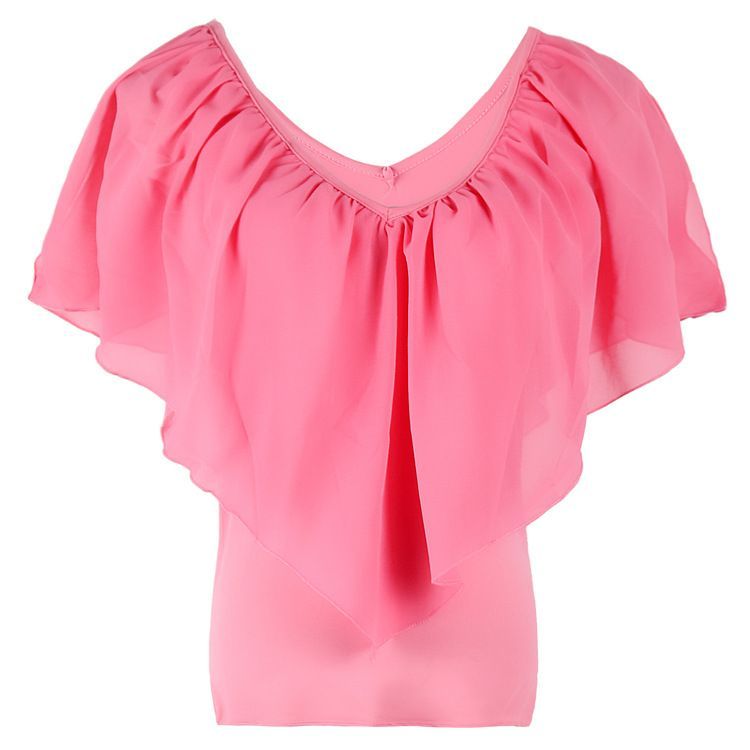 Ruffled Cold-Shoulder Chiffon Top CA5