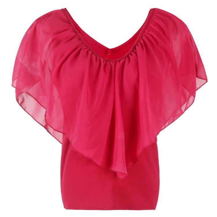 Ruffled Cold-Shoulder Chiffon Top CA5