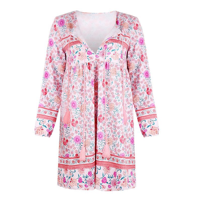 Floral Print Long-Sleeve Mini A-Line Dress CA4