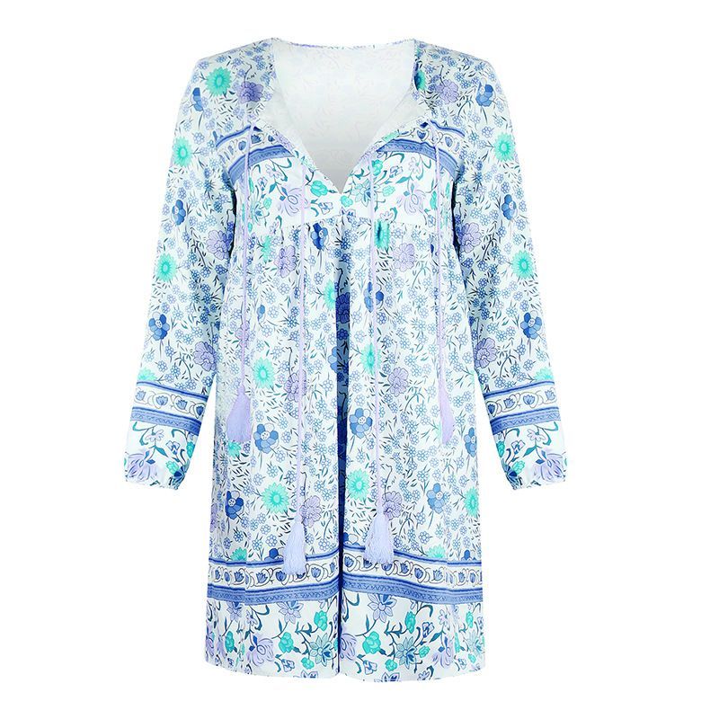 Floral Print Long-Sleeve Mini A-Line Dress CA4