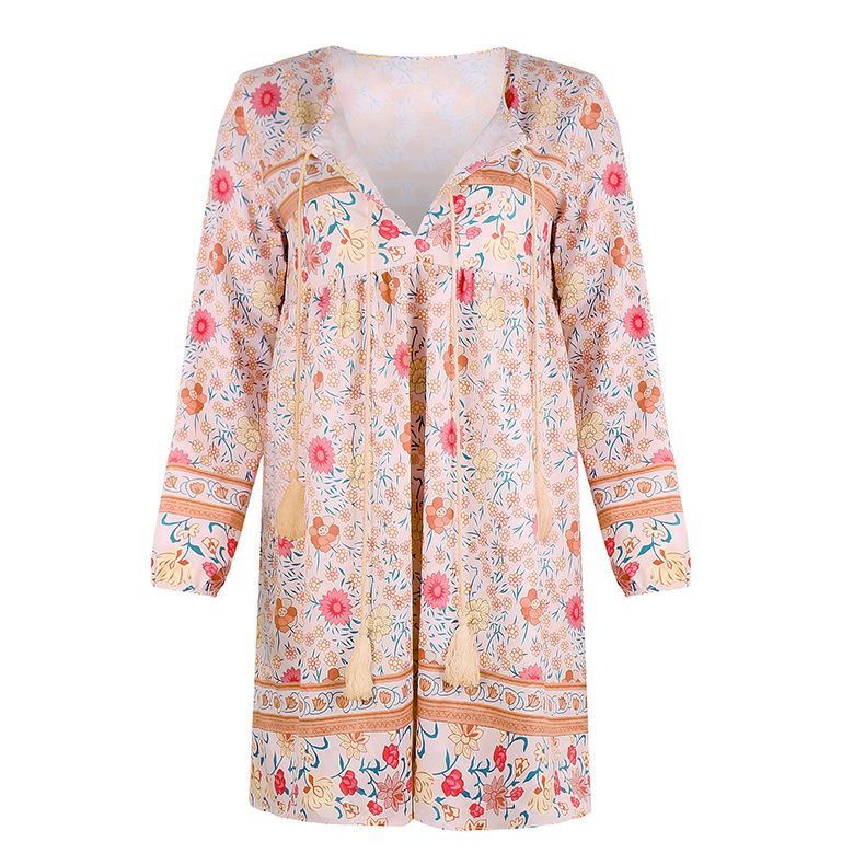 Floral Print Long-Sleeve Mini A-Line Dress CA4