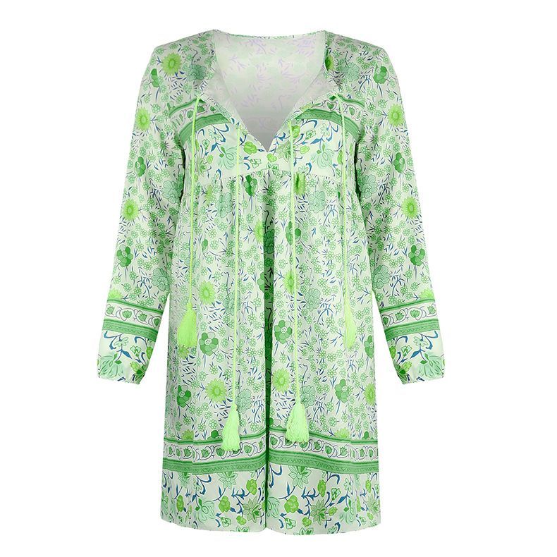 Floral Print Long-Sleeve Mini A-Line Dress CA4