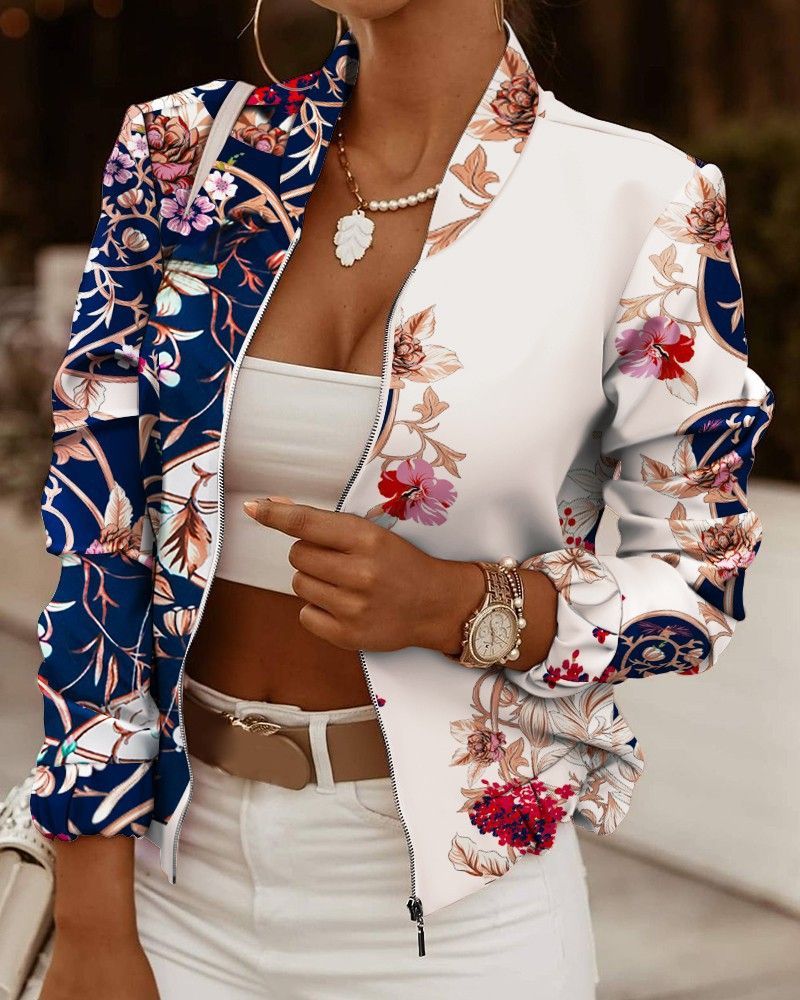 Floral-Print / Leopard-Print Zipped Jacket YS10030