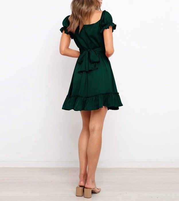 Short Sleeve Off-Shoulder Ruffled-Trim Mini Dress OP54