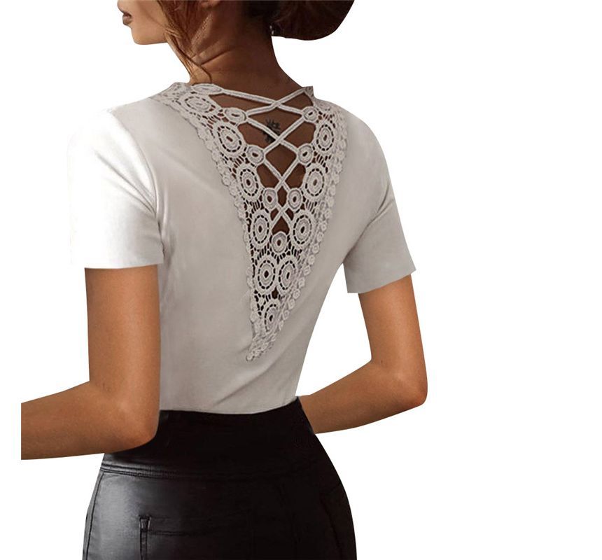 Short-Sleeve Lace Trim T-Shirt OP52