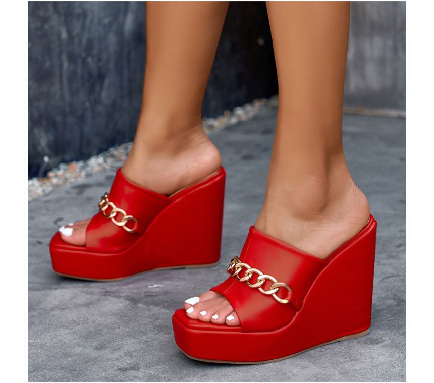 Chain Platform Wedge-Heel Sandals AE1059