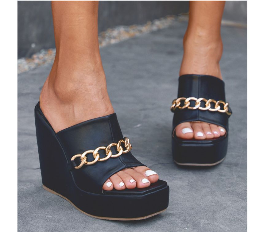 Chain Platform Wedge-Heel Sandals AE1059