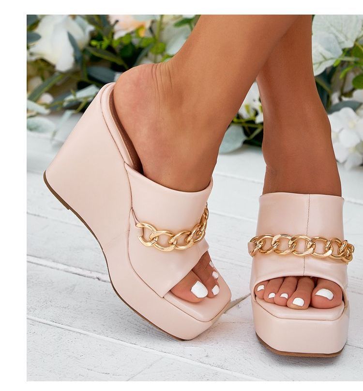 Chain Platform Wedge-Heel Sandals AE1059