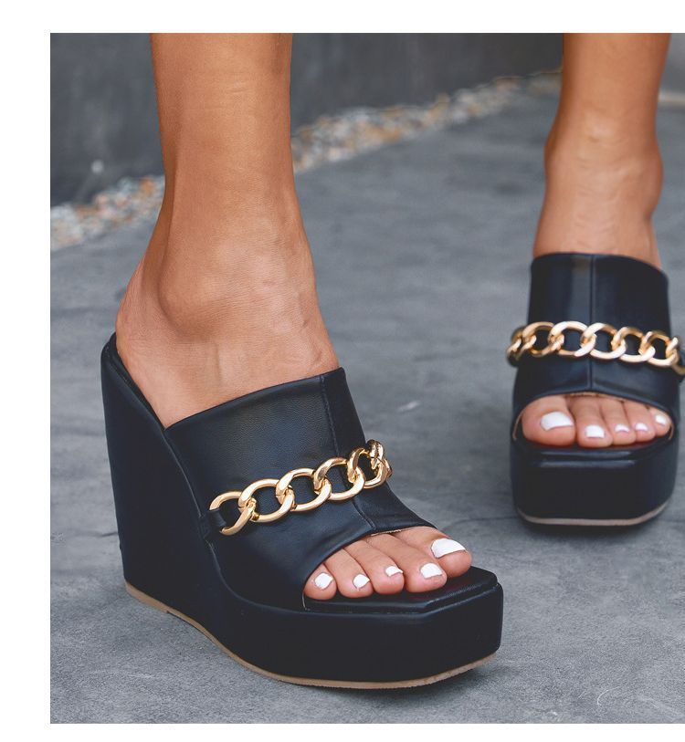 Chain Platform Wedge-Heel Sandals AE1059