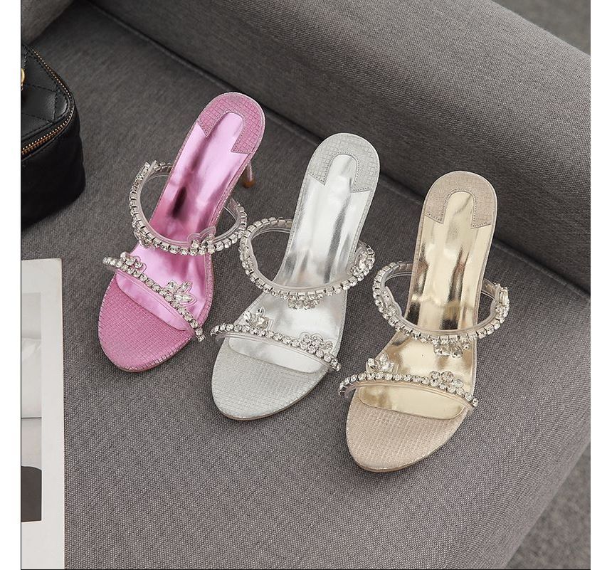 Rhinestone Stiletto-Heel Slide Sandals AE1058