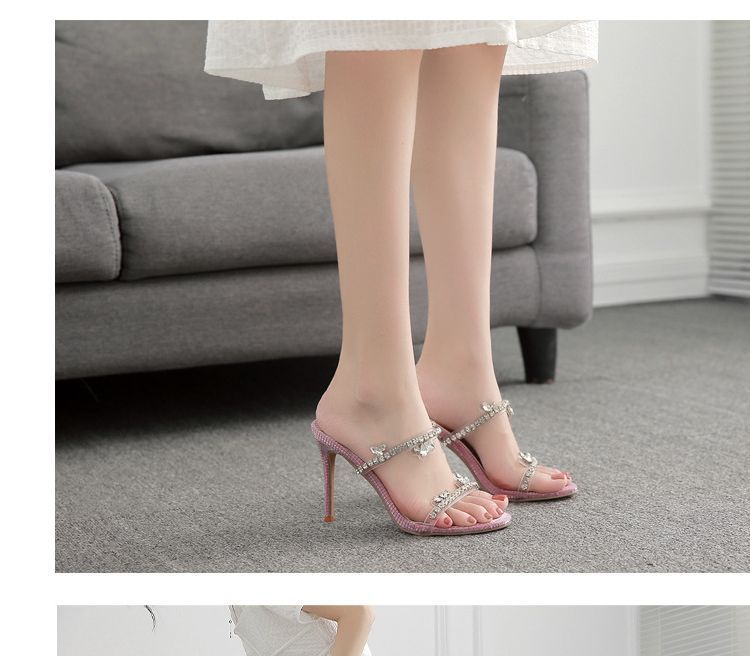 Rhinestone Stiletto-Heel Slide Sandals AE1058