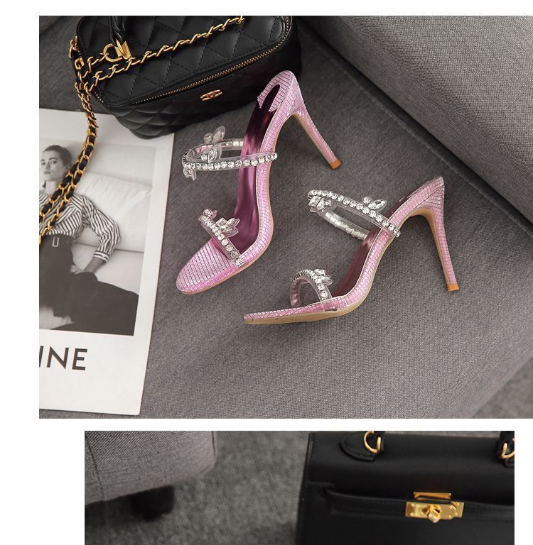 Rhinestone Stiletto-Heel Slide Sandals AE1058