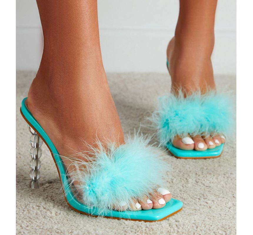 Fluffy Stiletto Slide Sandals AE1053