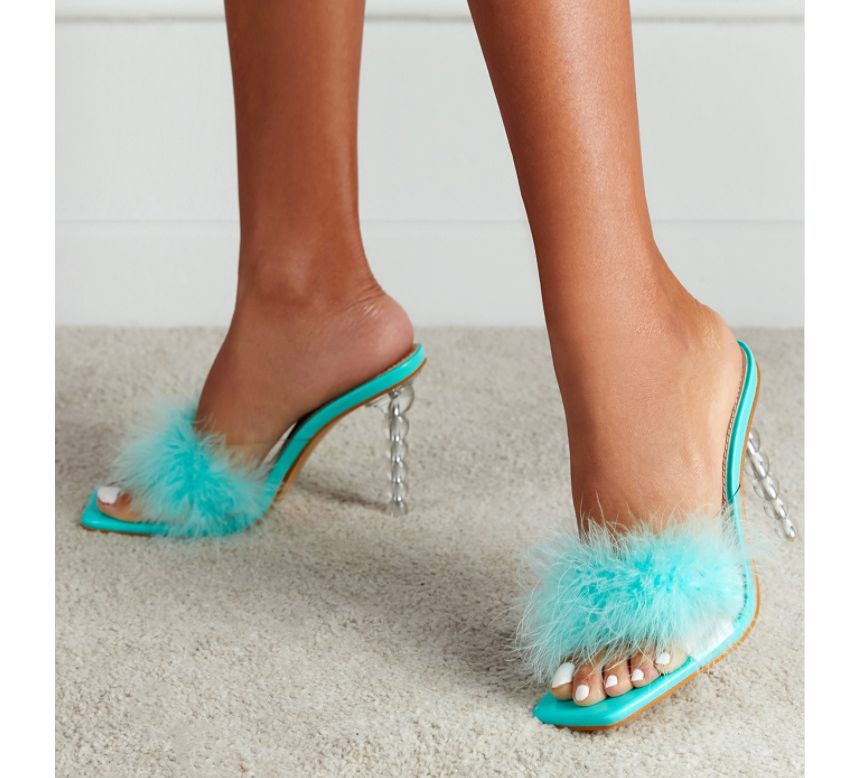 Fluffy Stiletto Slide Sandals AE1053