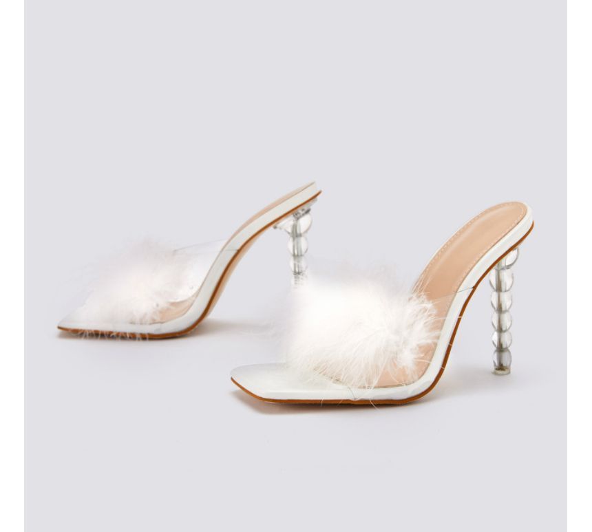 Fluffy Stiletto Slide Sandals AE1053