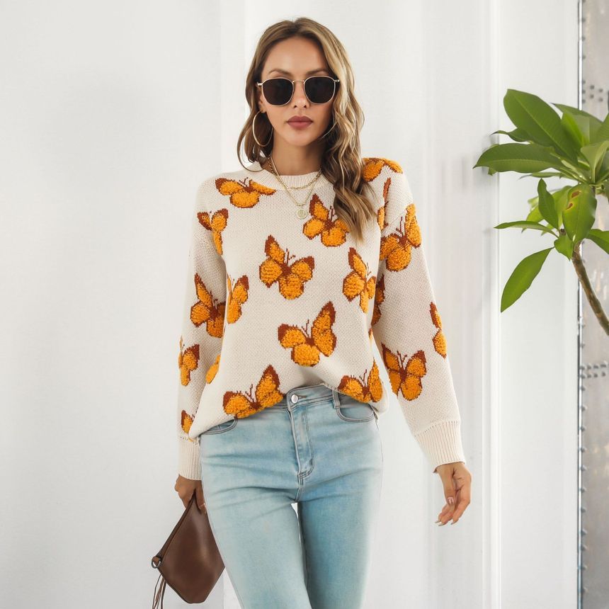 Crew Neck Butterfly Sweater FR1043