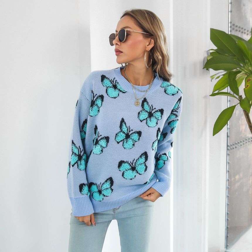 Crew Neck Butterfly Sweater FR1043