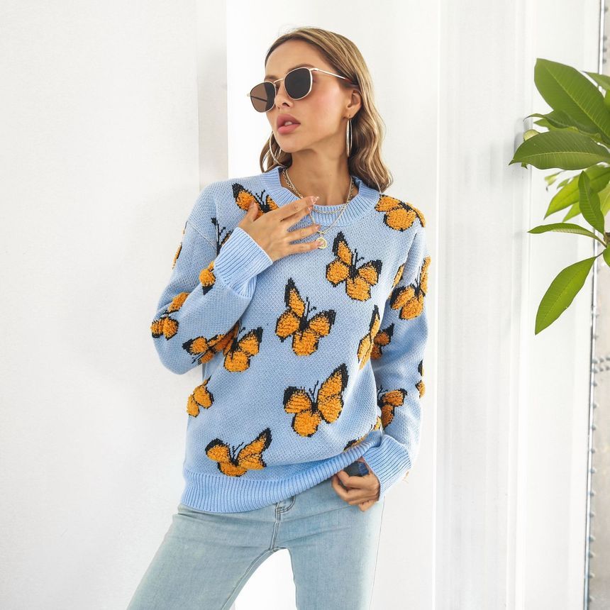 Crew Neck Butterfly Sweater FR1043