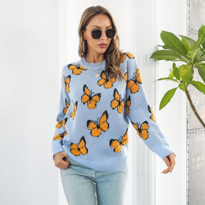 Crew Neck Butterfly Sweater FR1043