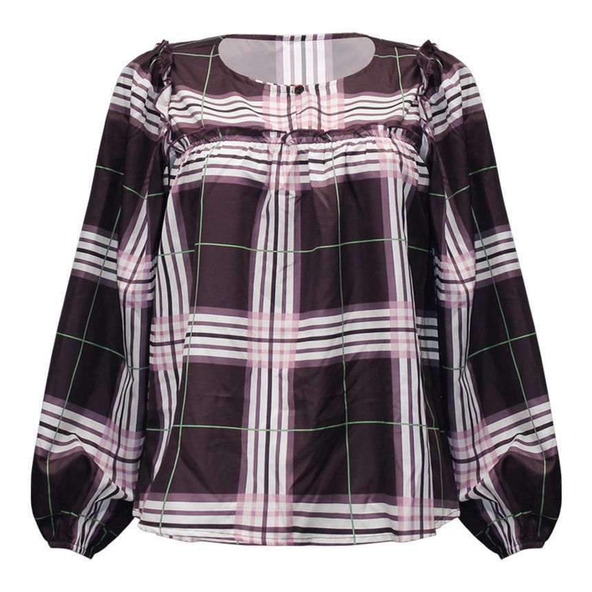 Long-Sleeve Plaid Blouse CA24