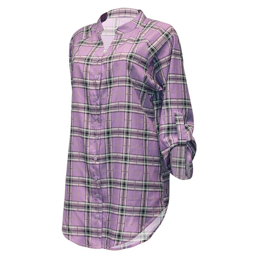 Long-Sleeve Plaid Mini Shirt Dress CA23