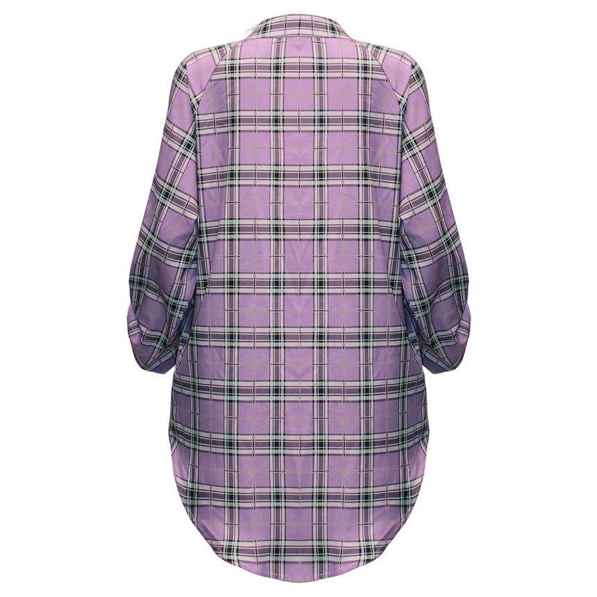 Long-Sleeve Plaid Mini Shirt Dress CA23