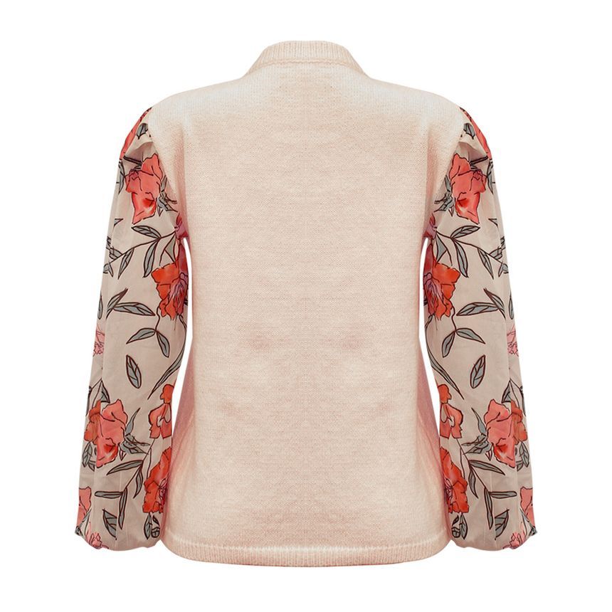 Long-Sleeve Floral Panel Knit Top CA26