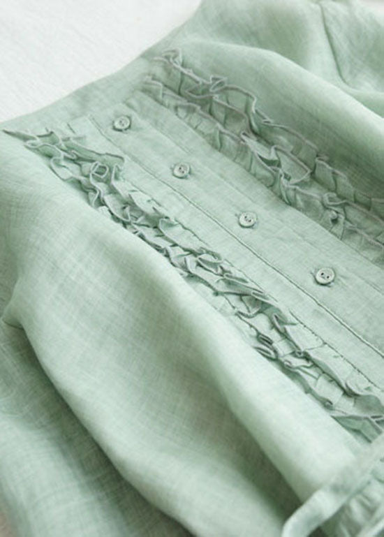 Light Green Patchwork Linen Dresses Ruffled Button Summer Ada Fashion