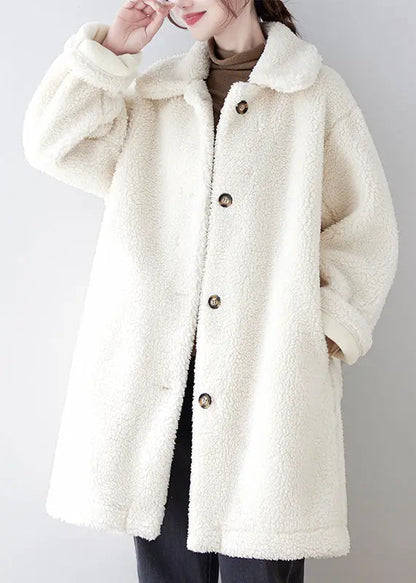 Loose Coffee Peter Pan Collar Pockets Button Faux Fur Coat Fall Ada Fashion