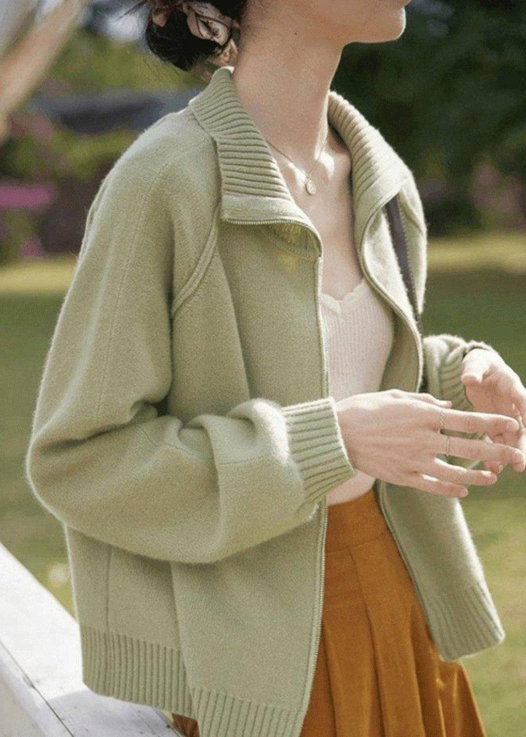 Loose Light Green Knit Coats Long Sleeve