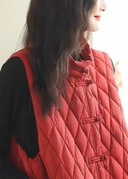 Loose Red Side Open Button Cotton Filled Waistcoat Sleeveless Ada Fashion