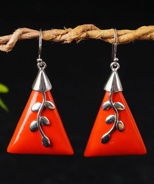 Loose Red Sterling Silver Cinnabar Drop Earrings Ada Fashion