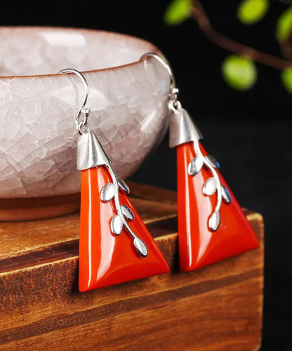 Loose Red Sterling Silver Cinnabar Drop Earrings Ada Fashion