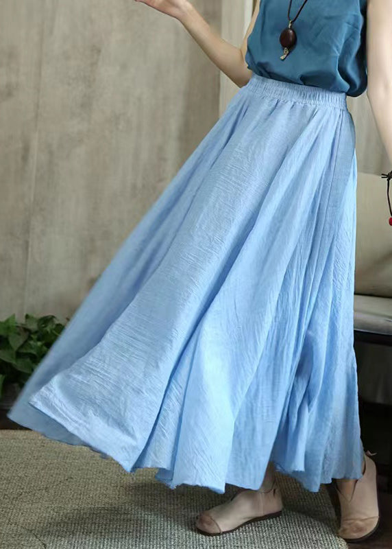 Loose Sky Blue Wrinkled Elastic Waist Cotton Skirts Fall Ada Fashion