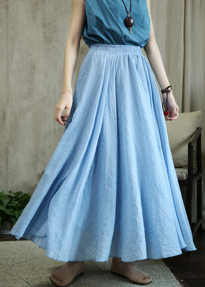 Loose Sky Blue Wrinkled Elastic Waist Cotton Skirts Fall Ada Fashion