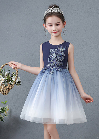 Jolie robe d'été en tulle bleu marine pour bébé fille, coupe ajustée, en jacquard