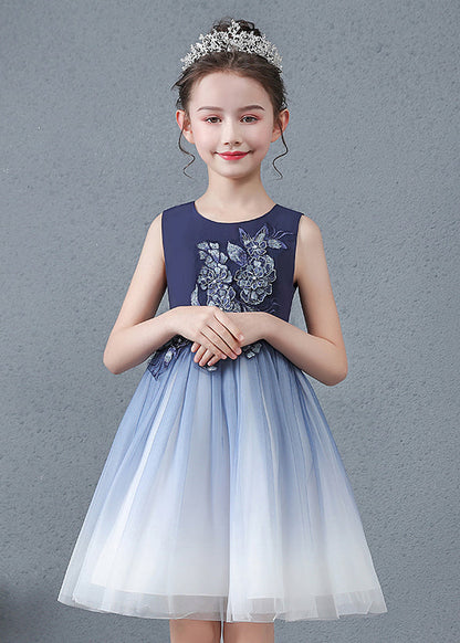 Jolie robe d'été en tulle bleu marine pour bébé fille, coupe ajustée, en jacquard