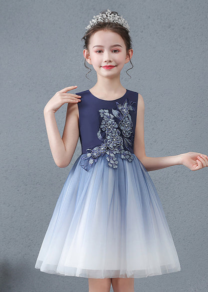 Jolie robe d'été en tulle bleu marine pour bébé fille, coupe ajustée, en jacquard