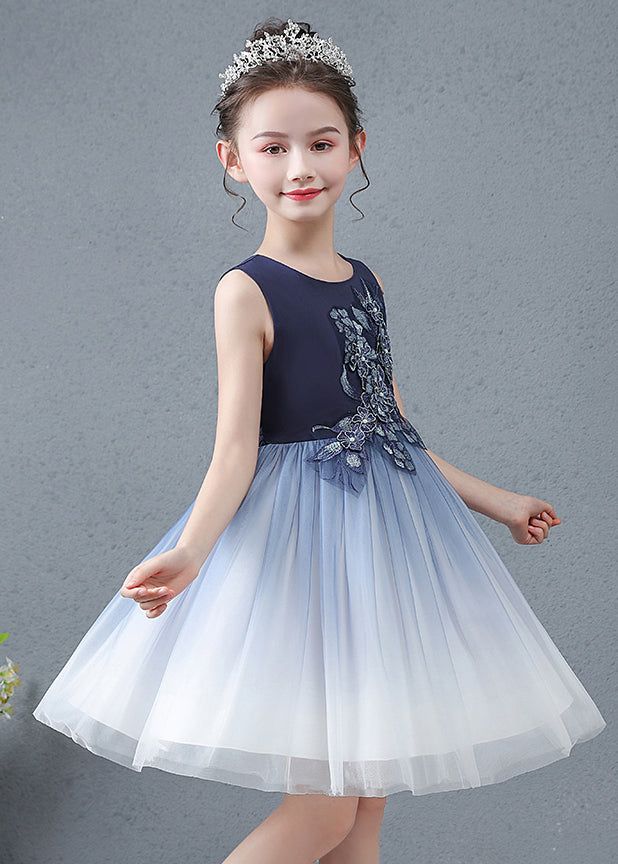 Lovely Navy Jacquard Slim Fit Tulle Baby Girls Dress Summer