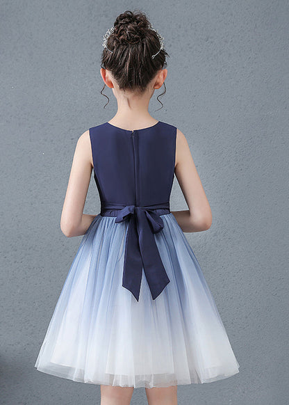 Jolie robe d'été en tulle bleu marine pour bébé fille, coupe ajustée, en jacquard