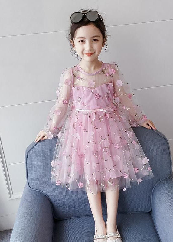 Lovely Pink Floral Decorated Patchwork Tulle Baby Girls Princess Dresses Summer