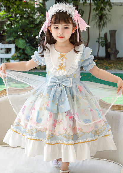 Jolie robe longue d'été en mousseline de soie à volants et nœud en patchwork rose pour bébé fille