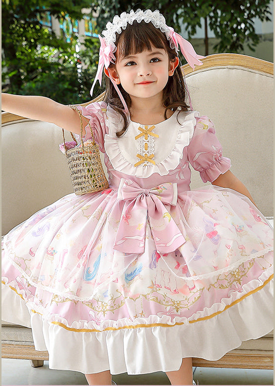 Schöne Rosa Rüschen Patchwork Bogen Chiffon Baby Mädchen Maxi Kleid Sommer