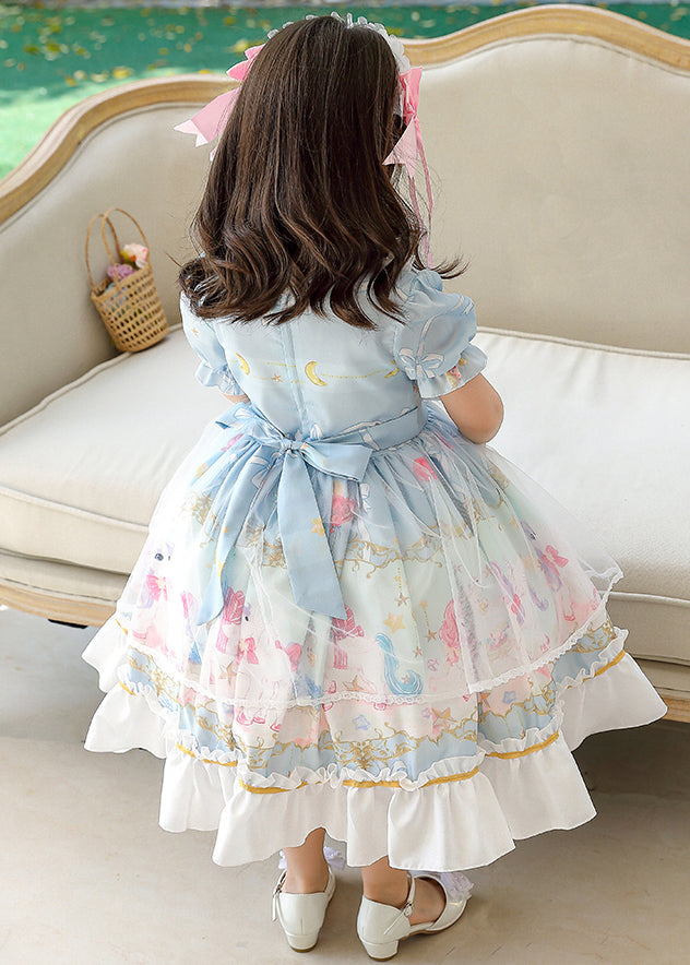 Schöne Rosa Rüschen Patchwork Bogen Chiffon Baby Mädchen Maxi Kleid Sommer