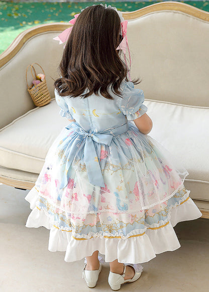 Jolie robe longue d'été en mousseline de soie à volants et nœud en patchwork rose pour bébé fille