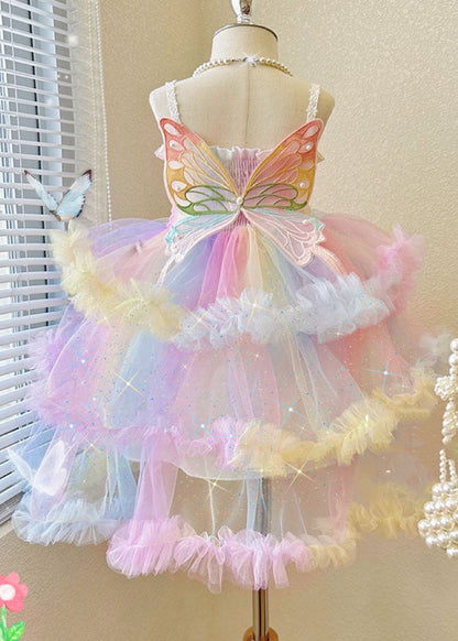 Jolies robes de bébé fille en tulle à volants arc-en-ciel superposées sans manches