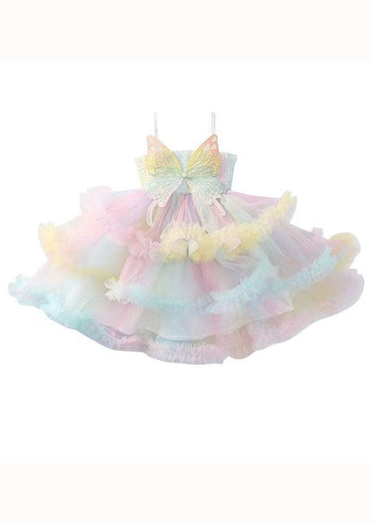 Jolies robes de bébé fille en tulle à volants arc-en-ciel superposées sans manches