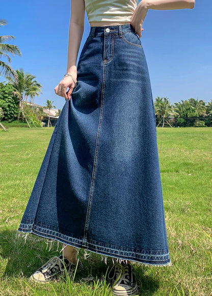 Modern Blue Pockets High Waist Patchwork Denim A Line Skirts Summer Ada Fashion